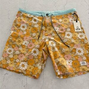 NWT Men’s Katin Floral Board Shorts - Mustard and Peach. Size 34.